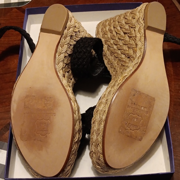 Stuart Weitzman Alex Nero Crochet Black  Woven Wedges Sandals 9.5 M - Picture 10 of 16